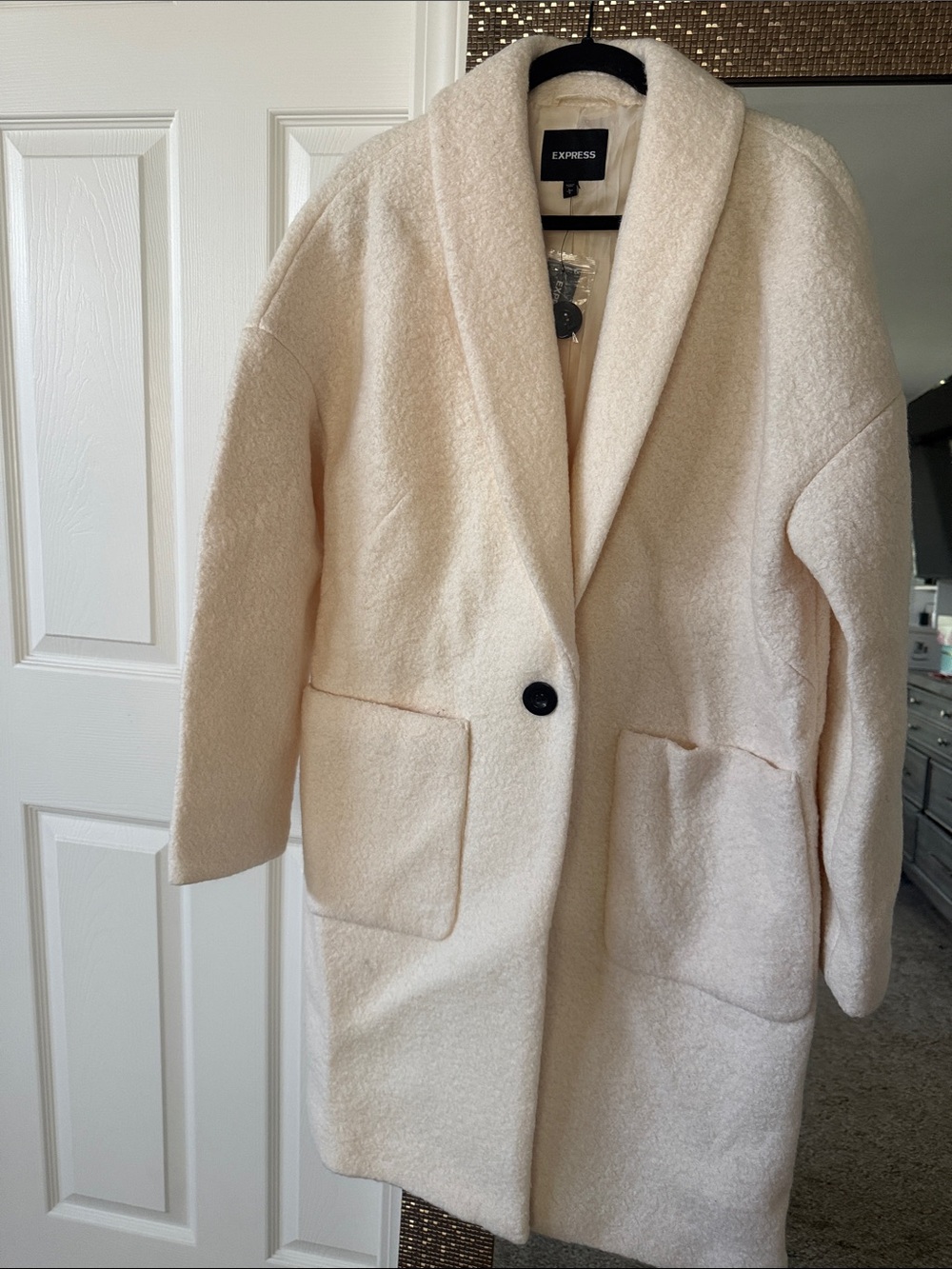 Express Cream Shawl-Collar Wool-Blend Coat with Patch Pockets